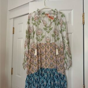 Roller Rabbit Floral Midi Dress - Green, Pink, Blue